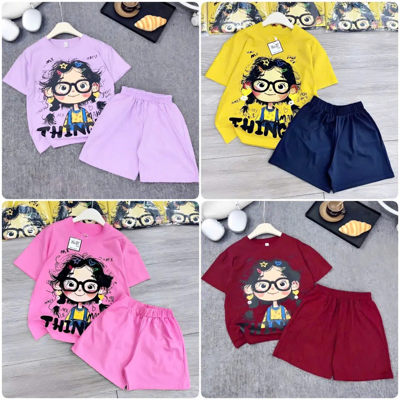 4 màu bộ CÔ GÁI tóc xù hot 2025 chất cotton su mềm mịn đủ size 7-50kg