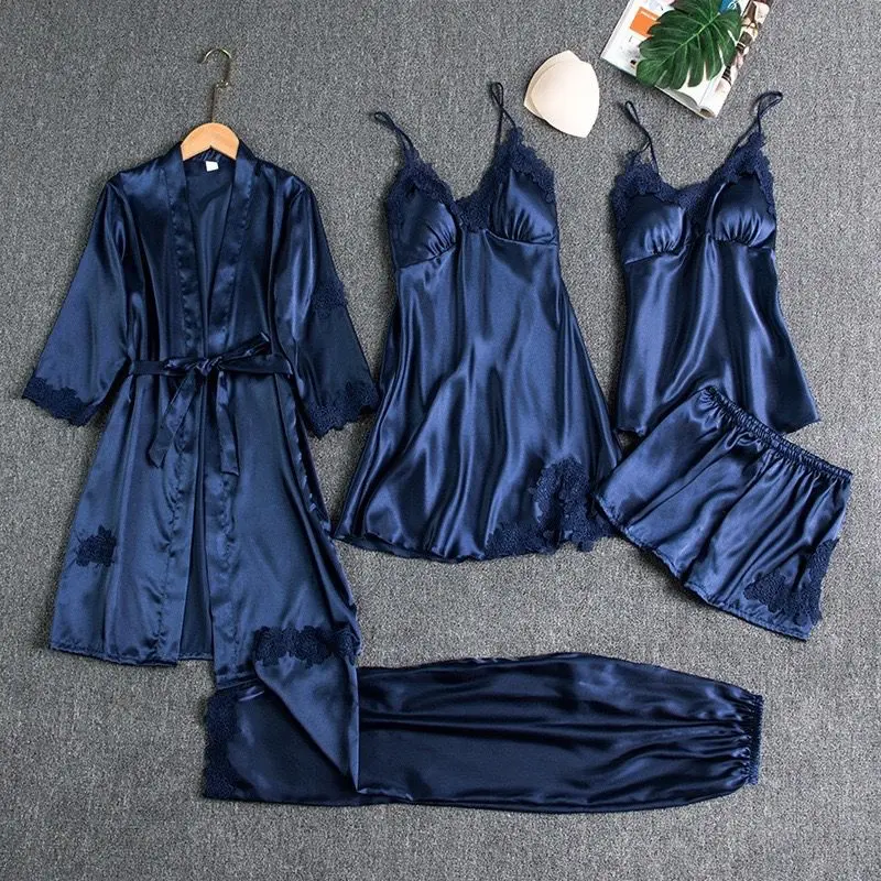 BAJU TIDUR PIYAMA SET SEXY KIMONO 5 IN 1/ Baju Tidur Satin Wanita / Baju Tidur Sexy Lingerie Set Kimono / Dress Sexy Piyama Kimono Silk