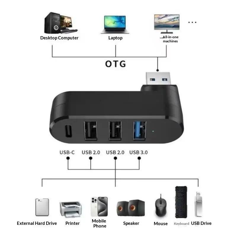 180 ° xoay USB 3.0 HUB 3 cổng Loại C Splitter Trọng lượng nhẹ tốc độ cao dữ liệu Adapter cho máy tính xách tay ngoài trời làm việc sử dụng