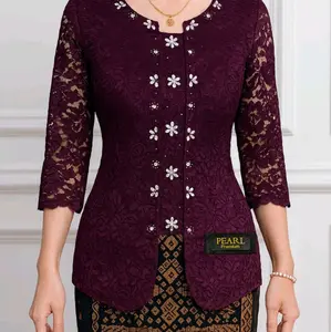 Kebaya renda motek bunga Lapis katun adem Resleting Belakang cantik dan mewah.
