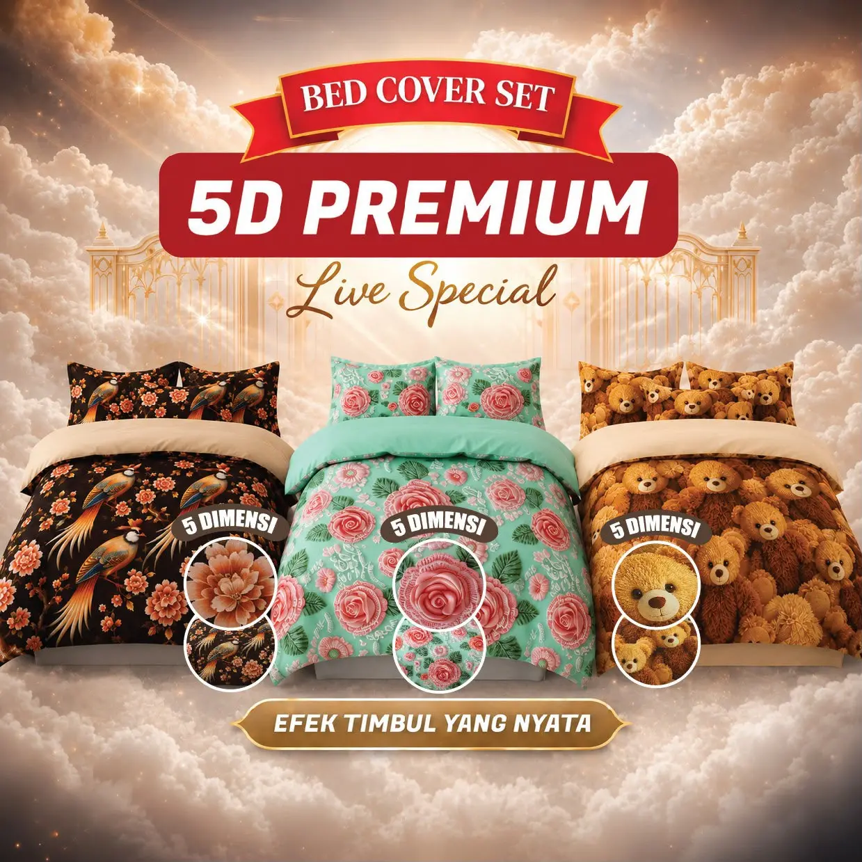 NEW PRODUCT - Bed Cover Set 5D Super High Definition Printing - Real Picture - 3D - Tiga Dimensi - Efek Timbul - Evedaily