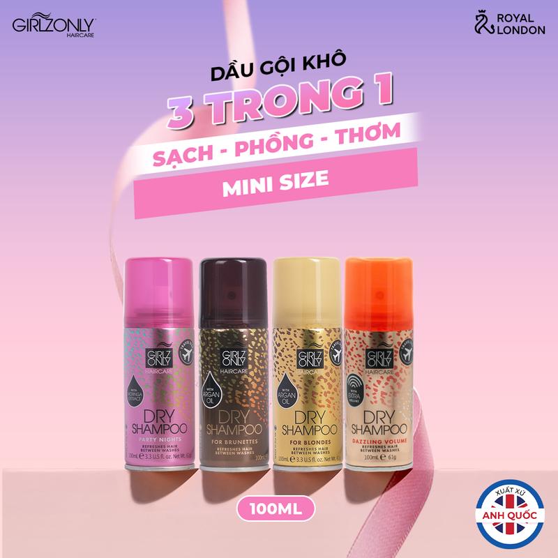Dầu gội khô Girlz Only 3in1 sạch, phồng, thơm, kiềm dầu hiệu quả, phù hợp với…