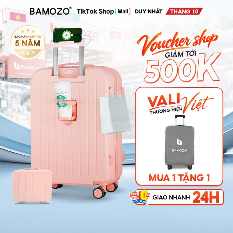 Vali Bamozo 8812 Bản Cao Cấp + Tặng Cốp Màu Ngẫu Nhiên Size 20/24 Xách Tay Ký Gửi Nhựa ABS PC Bền đẹp Có Khay Để Cốc Nước Bảo Hành 5 Năm - Lỗi 1 Đổi 1 Trong 30 Ngày _8812
