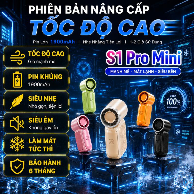 Quạt Cầm Tay Mini Phiên Bản Mới Pin Trâu 1900mah, 200 Cấp Gió, Làm Mát Tức Thì…