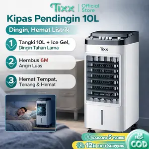TIXX Air Cooler Portable 10L Tangki Air Ganda Ice Gel 3 Kecepatan Angin 6 Meter Jarak Hembusan Suara Rendah Roda Dapat Dipindahkan Hemat Energi Untuk Rumah Kantor Usaha Kualitas Tinggi Awet Aman Digunakan Sehari Hari