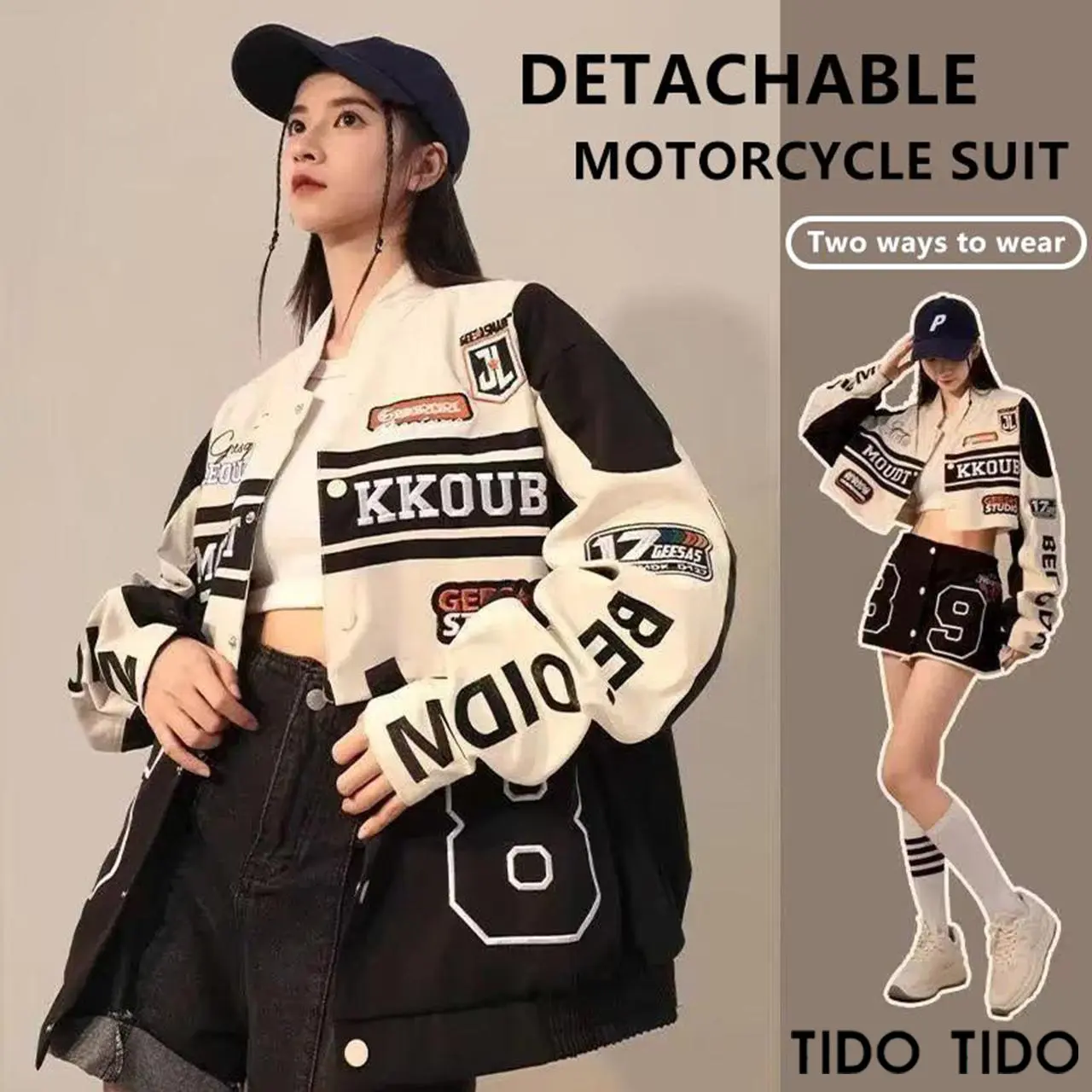 Autumn New Detachable Motorcycle Jacket Baseball Uniform Men and Women American Retro Design Niche Racing Suit Korean Fashion Thin Street Style Couple Jacket