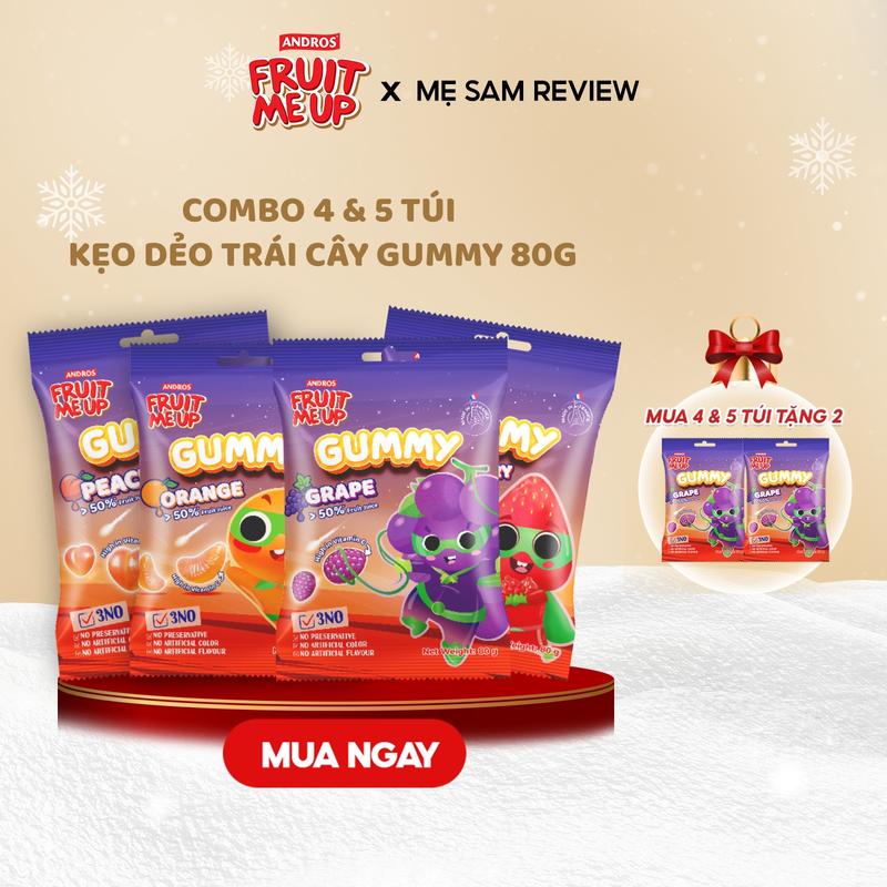   ANDROS x Mẹ Sam Review  Kẹo Dẻo Trái Cây GUMMY từ Pháp loại 80G  COMBO 5 4 MIX VỊ  - Kẹo Dẻo Trái Cây Vị Chua Ngọt Bổ Sung Vitamin C - ANDROS FRUIT ME UP GUMMY - 80gr X 4 5 - Food Snack & Candy  - Kẹo Dẻo Trái Cây 