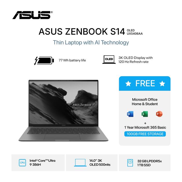 Promo ASUS ZENBOOK S14 TOUCH OLED 3K UX5406AA ULTRA 9 386H 32GB 1TB W11 ...