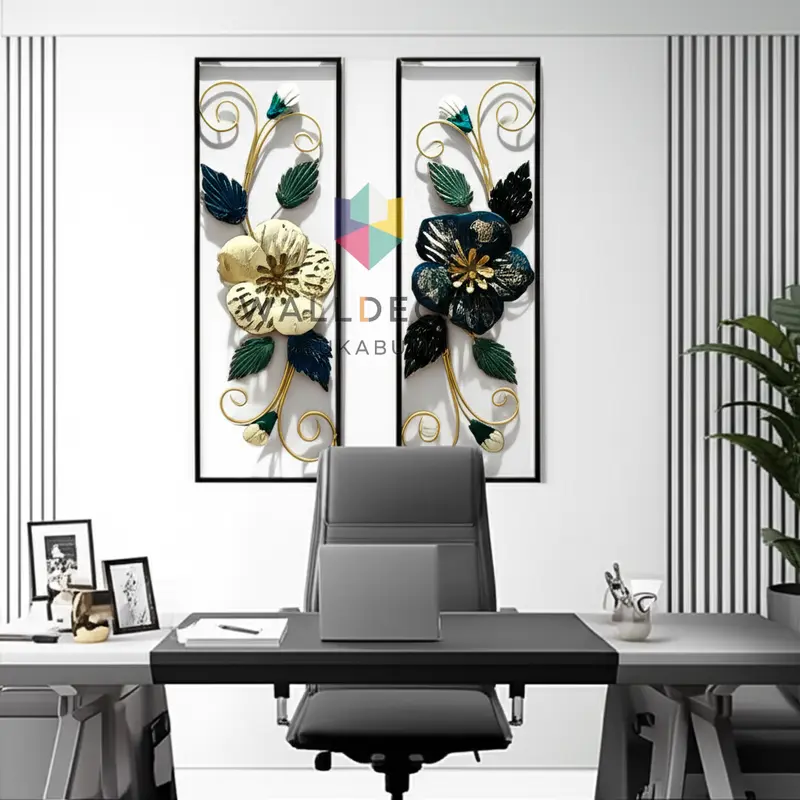 Walldecor Sukabumi Set Hiasan Dinding Aesthetic 85x31 Frame Metal Black Dekorasi Gantung Daun Bunga 2