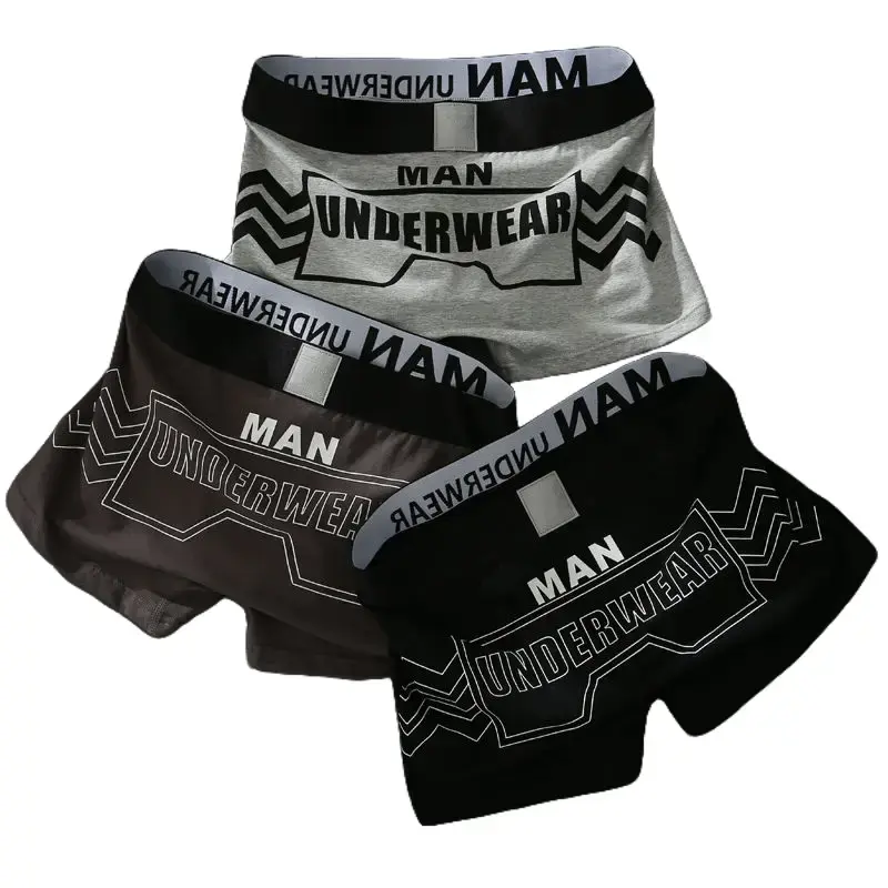Pure cotton boxer briefs for men, breathable underwear with personality, stylish head shorts, pack of 3 Menswear Human Casual Menswear Human Socks