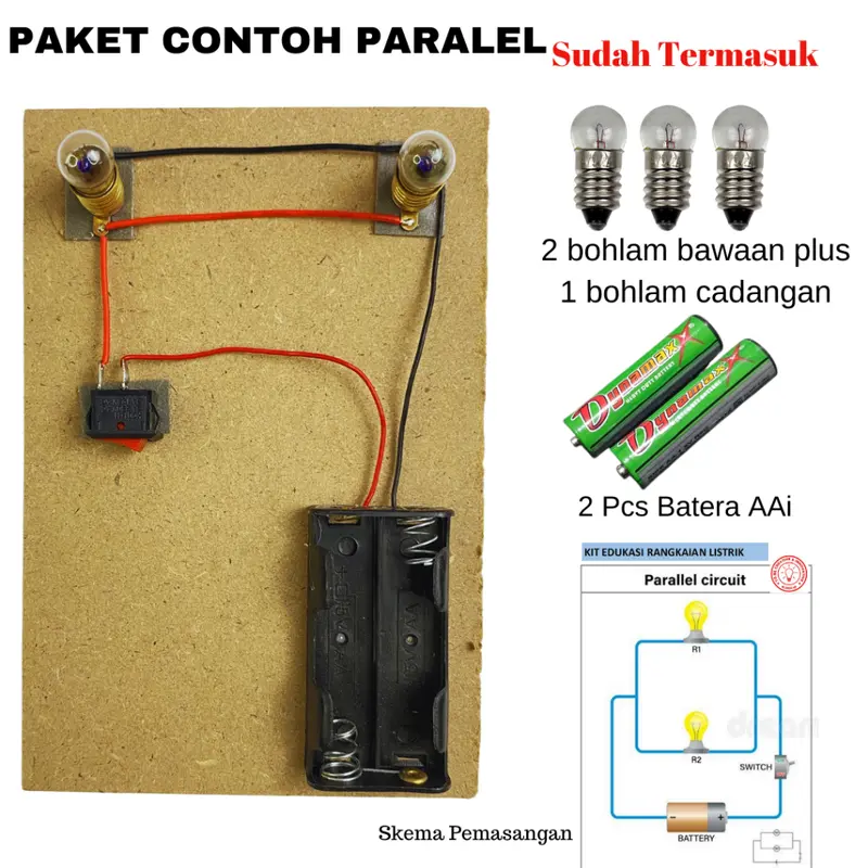 KIT RANGKAIAN LAMPU SERI DAN PARALEL UNTUK PRAKTEK KELAS 6 SD Kabel Bohlam Saklar 3