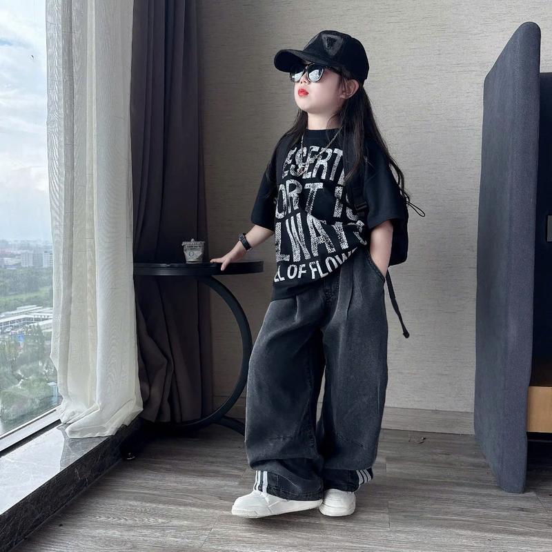 Se Set bộ đồ áo chữ kèm quần jean cá tính cho bé gái từ 15-50kg