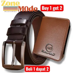 Zone Mode PAKET HEMAT BELI 1 DAPAT 2 PCS SABUK IKAT PINGGANG PRIA DAN WANITA GESPER KULIT SINTETIS DOMPET KULIT 10 SOLT