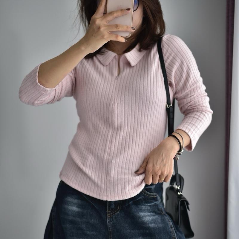 MIA Áo Polo Tay Dài Len Mềm Có Khóa Kéo Bigsize 90kg Phong Cách Hàn Quốc Năng Động Trendy Cho Bạn Trẻ Từ 18-28 Size M L XL Màu Kem Đen Hồng