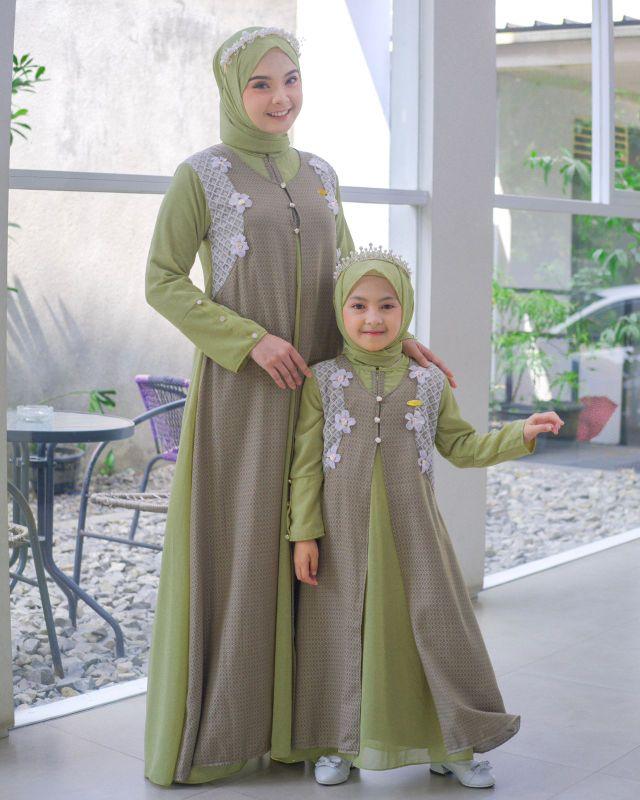 Gamis couple mom&kids / aisha couple set khimar gamis couple terbaru elegan dan kekinian