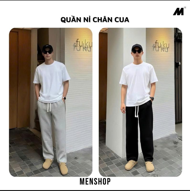 MENSHOPVn | Quần Dài Nam Ống Suông Sweatpant -Lưng Thun- Chất Nỉ Chân Cua 100%cotton- Dày Dặn Đứng Form Menswear Pants- Định Lượng 350GSM-