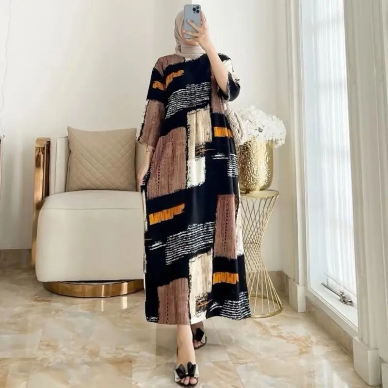 HOMEDRESS FABELLA LONGDRESS SAKU RAYON VISCOS BUSUI LD 120 JUMBO Lebaran Muslim 6