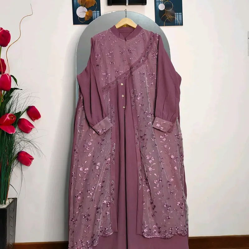 Yolanda Dress/Gamis Kondangan/Gamis Pesta mewah bahan Crinkle mix brukat tile#3 ukuran#Pj 138# 3