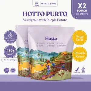 Hotto Purto 2 Pouch (32 Sachet) Superfood Multigrain dengan Ubi Ungu Tinggi Serat Efektif Atasi GERD dan Asam Lambung