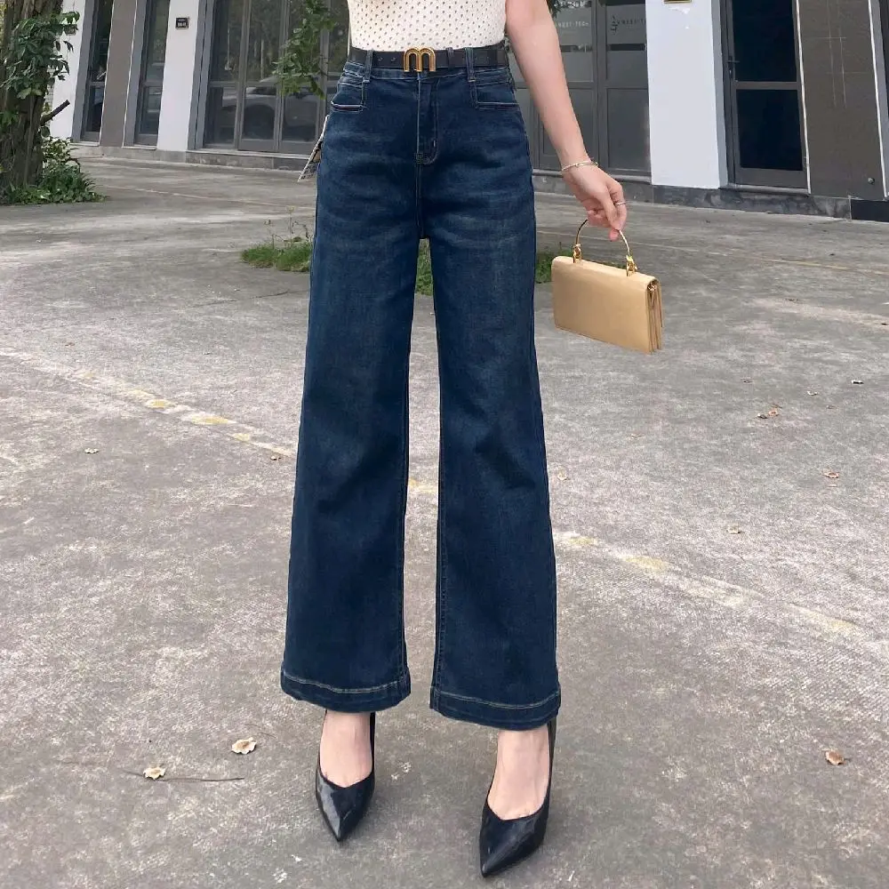 QUẦN JEAN NỮ QC CHẤT CO GIÃN ỐNG XUÔNG XANH ĐẬM FORM CƠ BẢN CHẤT JEAN MỀM 90077