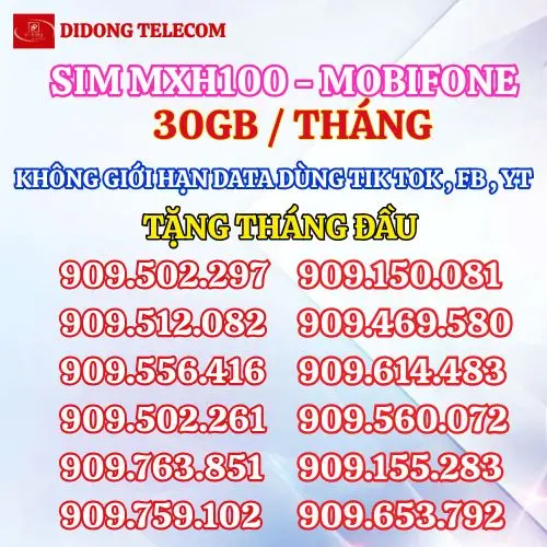 Sim 4G MXH100 có sẵn truy cập mạng xã hội miễn phí , 30GB lướt web có sẵn tháng đầu Mobifone 5