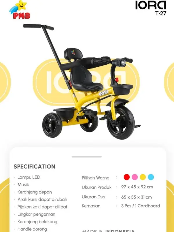 TRICYCLE IORA PMB T27 SEPEDA RODA TIGA ANAK | SEPEDA ANAK RODA TIGA | TRICYCLE ANAK | SEPEDA ANAK MURAH | KADO ANAK | KADO ULTAH ANAK 3