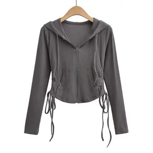 Sweater Wanita Hoodie Zipper Lula Crop Serut Fit Atasan Top Abu Hitam Tebal Topi Baju