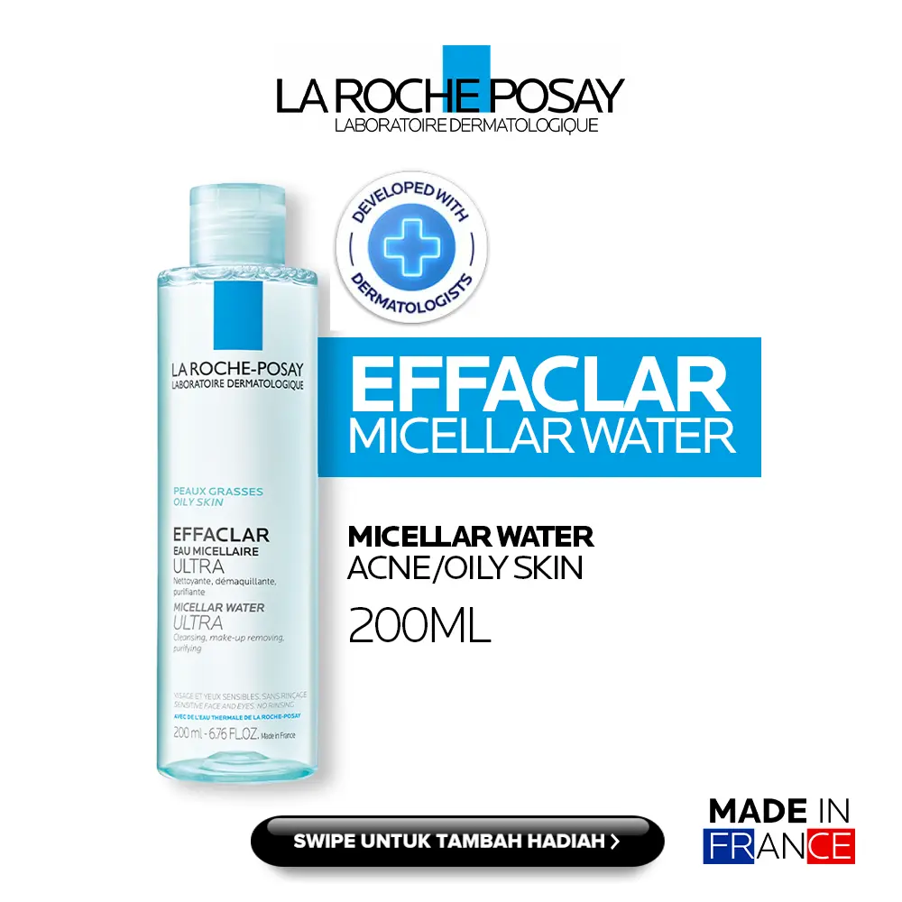 La Roche Posay Effaclar Micellar Water 200ml - Penghapus Make Up (Make up Remover) Kulit Wajah Berminyak / Berjerawat / Sensitif (Oily Sensitive)