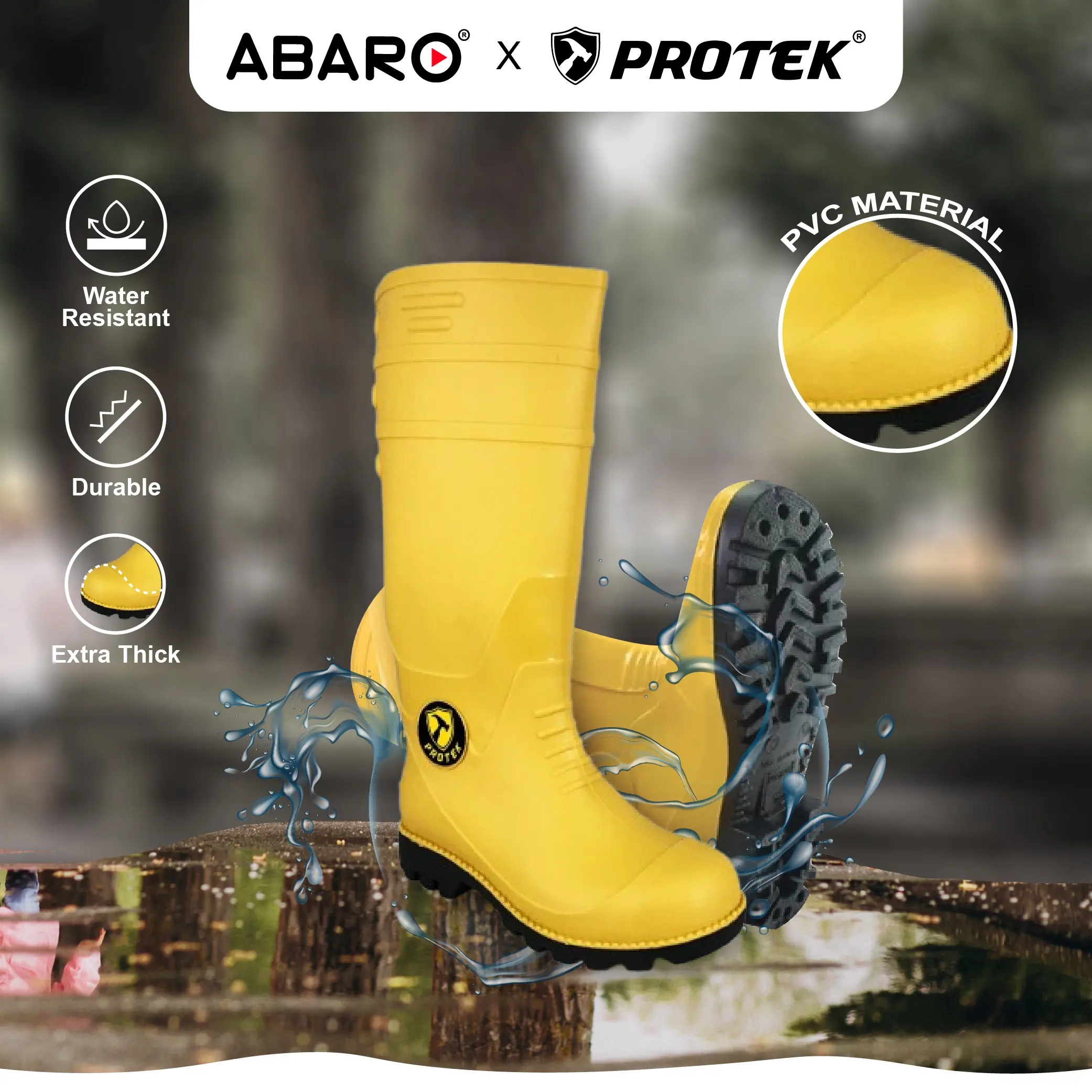 Abaro Footwear PROTEK PT77 Calf Rain Boots With Fabric Inner/Unisex Waterproof & Anti-Slip Garden Boots/Kasut Hujan/Kasut Kebun