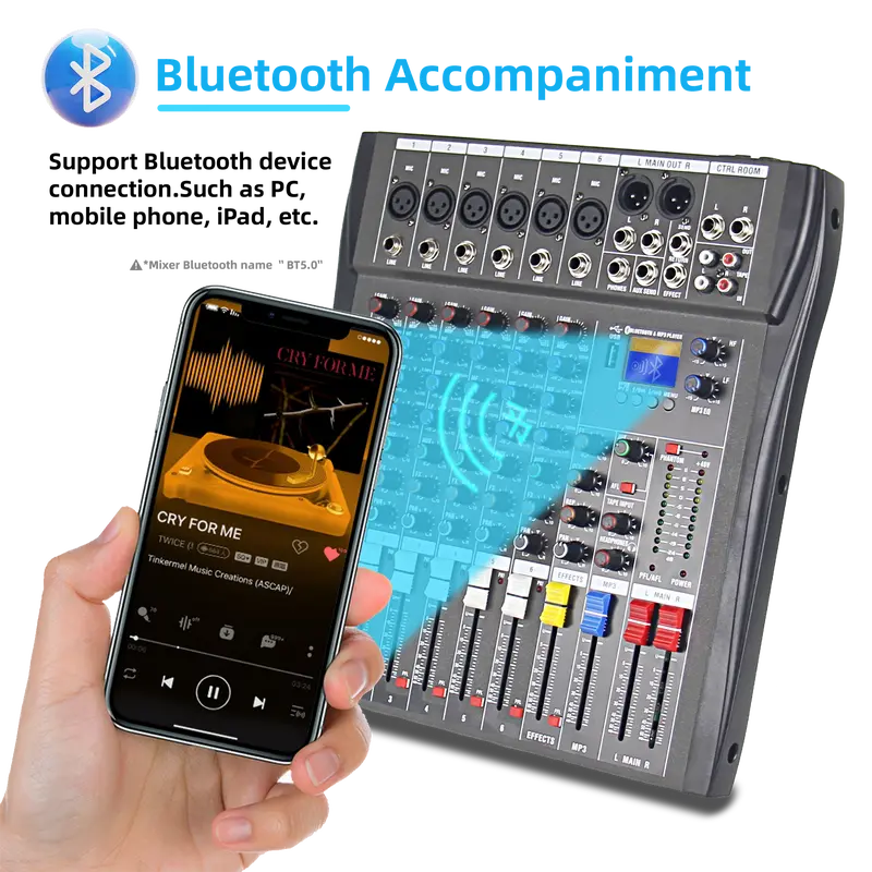 Mixer Saluran MOREFAND CT-6/8/12 channel , Equalizer 3-Band, dilengkapi dengan Efek Reverb dengan Pengulangan dan Penundaan, mendukung koneksi Bluetooth, USB, PC, Pemutar MP3, Output XLR, Pemantauan Rekaman - Amplifier Subwoofer, Audio Mixer 5