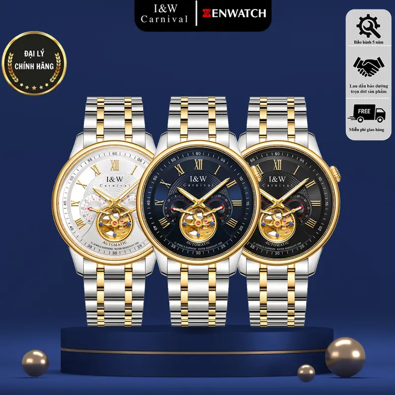 Đồng Hồ Nam I&W Carnival 613G Chính Hãng Full Box Chống Nước Kính Chống Xước Dây Thép Cao Cấp BH 5 Năm Máy Cơ Tự Động - Watch, Đeo Tay 0