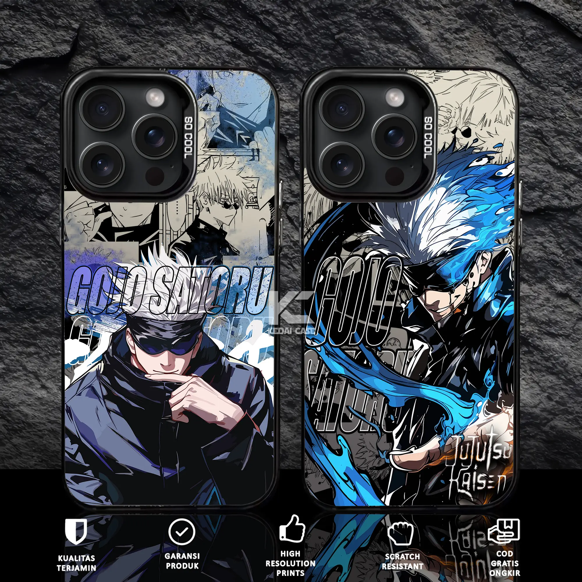 CASE VIV SO COOL HOLOGRAM PREMIUM MATTE - Motif GOJO SATORU - Softcase Hybrid IMD Plate - Cowo - Silver - Silikon