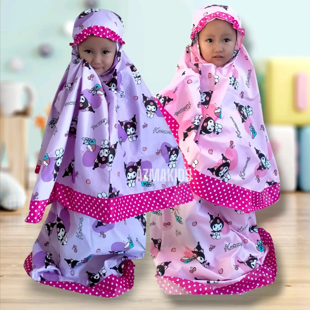 PROMO!! MUKENA ANAK LUCU - MUKENA ANAK KARAKTER - MUKENA ANAK 2-5TH Katun Bunga Putih Polka Dot Muslim