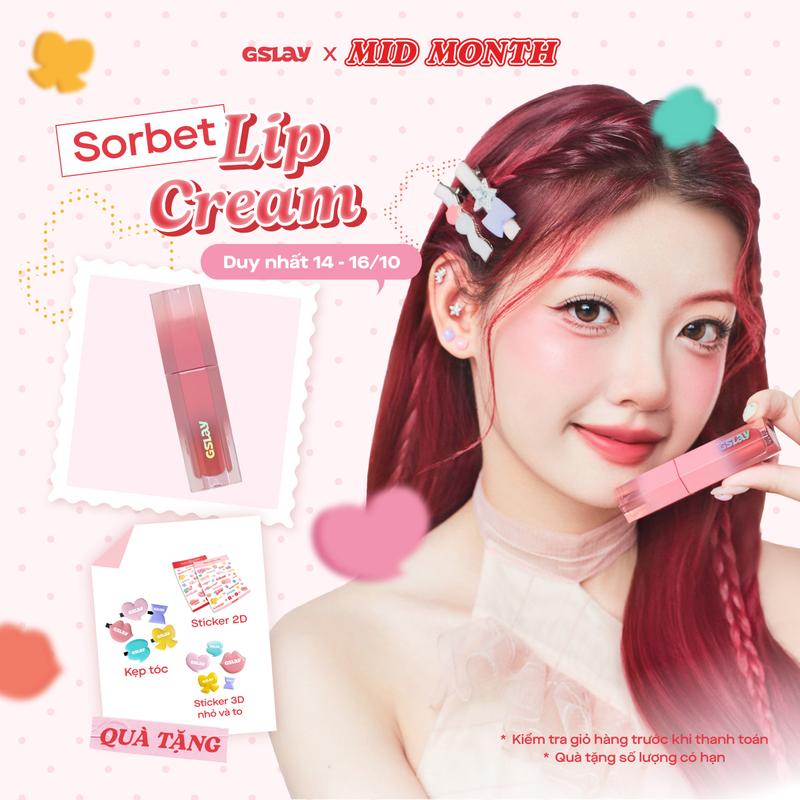 Son kem GSLAY Sorbet Lip Cream mịn lì thuần chay che phủ rãnh môi giữ màu lâu trôi 4gr