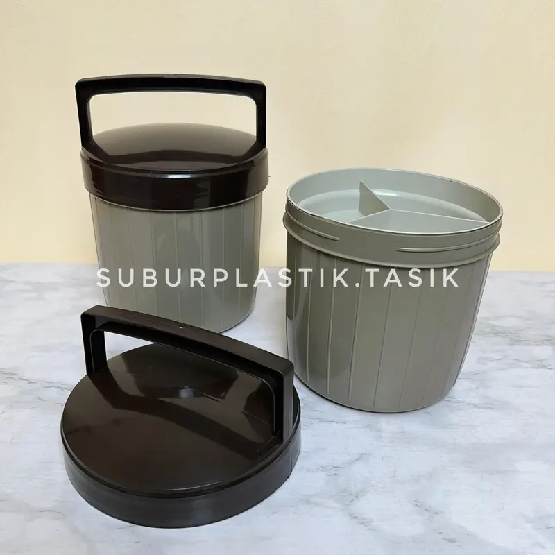 [4 pcs] Rantang Susan Samyang 3 Sekat Dengan Tutup Dan Pegangan Tempat Bekal Plastik Serbaguna | Wadah Penyimpanan Nasi Kitchenware Gold 3