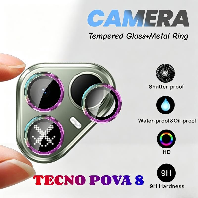 Nhẫn bảo vệ ống kính camera phía sau cho TECNO POVA 8 5G, phim bảo vệ ống kính điện thoại dành cho Tecno Pova 8 7 6 Ultra, TECNO Pova8, Pova 7Pro, 7 Pro, 6 Pro, 5G, 4G, 2026, ốp kính cường lực kim loại