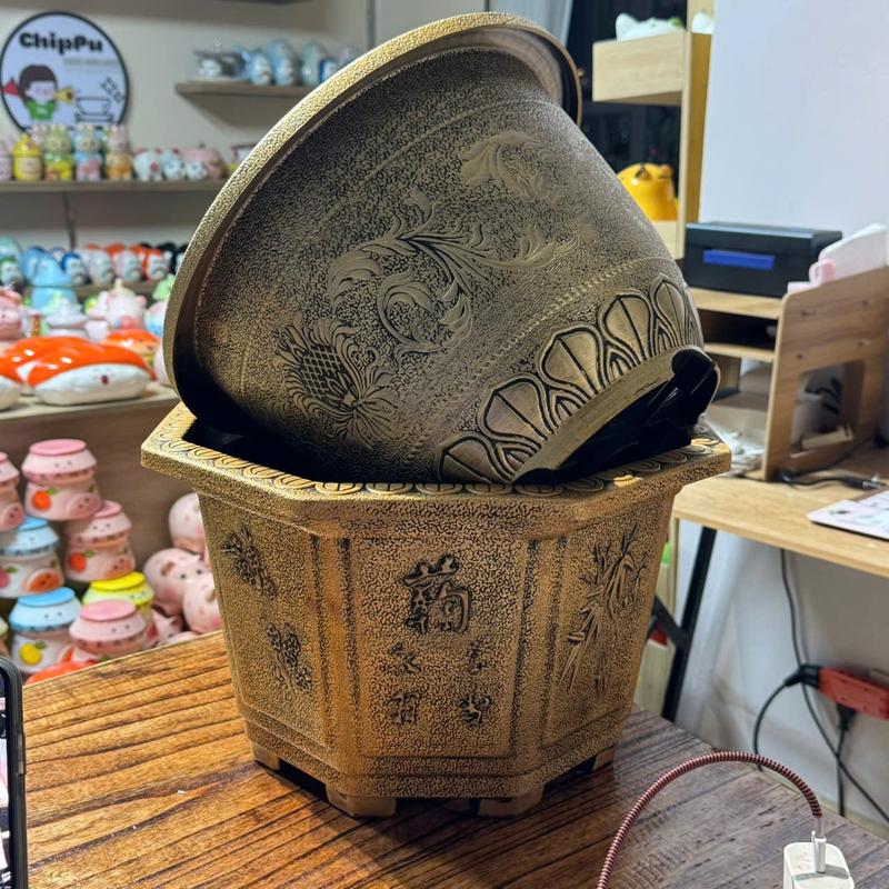 Chậu 60cm Sơn Giả Đồng, chậu nuôi cá, trồng cây to, trồng sen, Chậu nhựa cao cấp siêu bền trang trí ban công nhà cửa sân vườn, bền màu, chât lượng