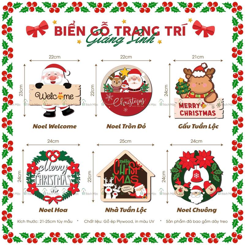   GIÁNG SINH 2025  Bảng gỗ Giáng Sinh Decor set treo  cây gỗ Trang trí của nhà Bách Mộc 