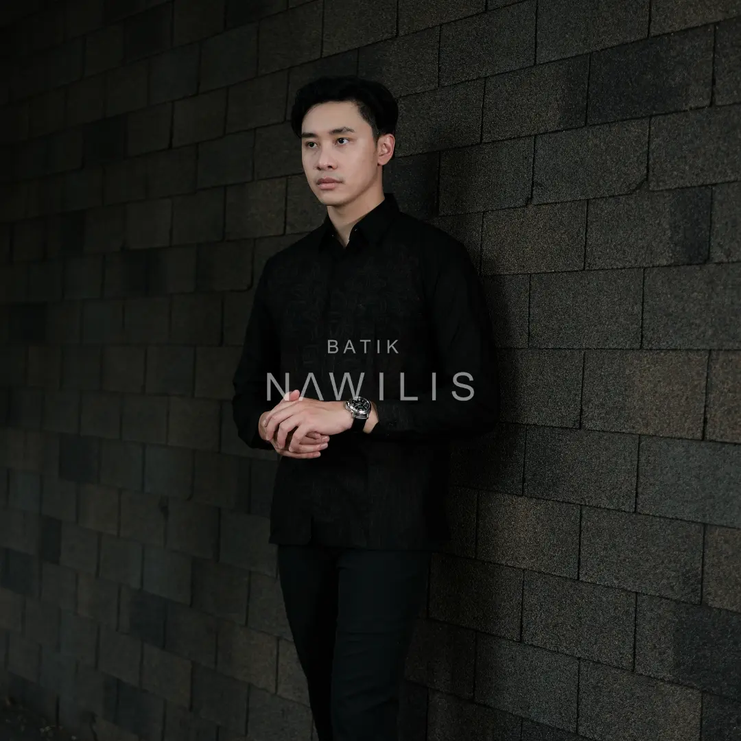 Baju BATIK NAWILIS Kemeja Panjang Pria Slimit Lapis Furing Premium Motif SAWUNG HITAM