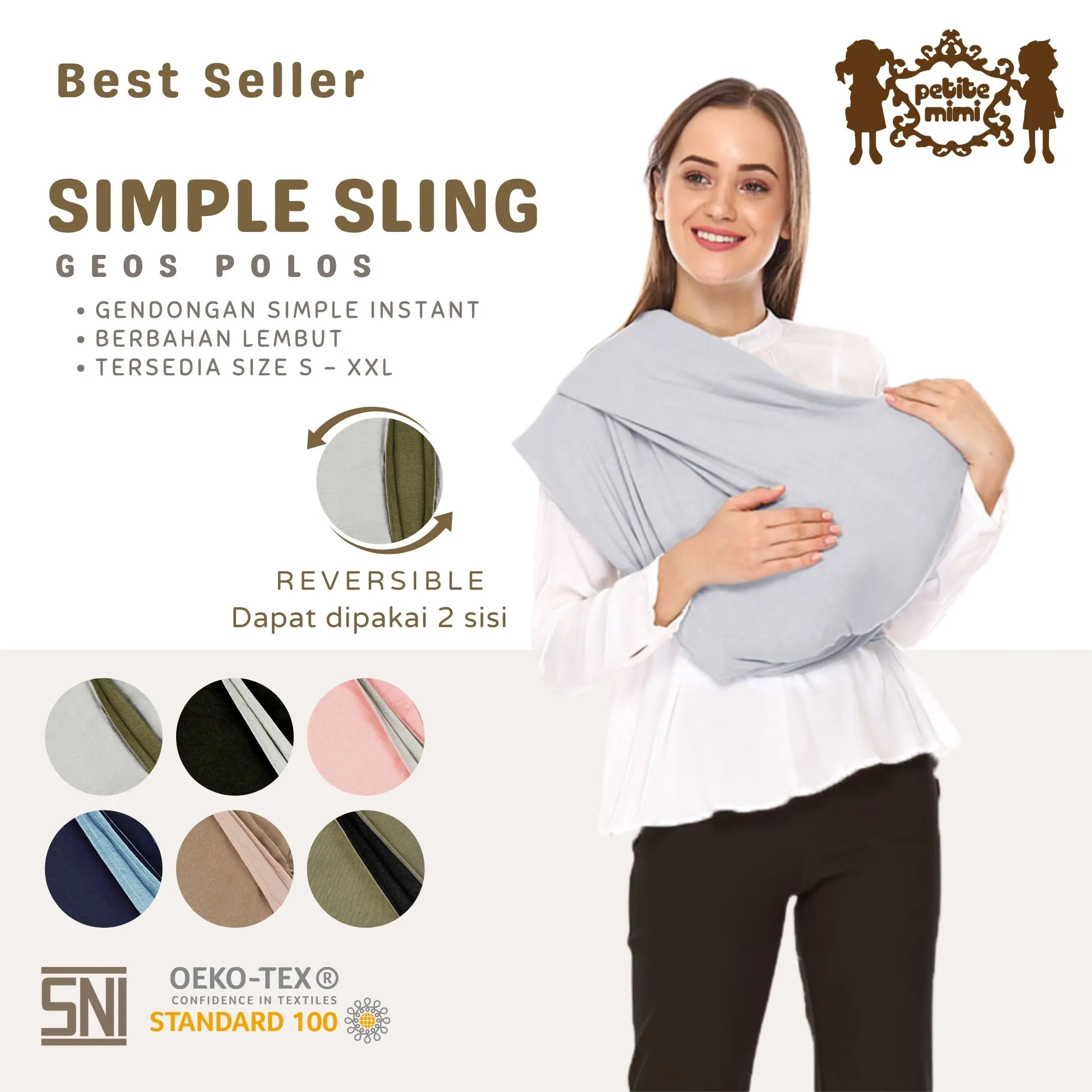 Petite Mimi Gendongan Polos Simple Sling / Gendongan Bayi Newborn / Gendongan Bayi Nyaman