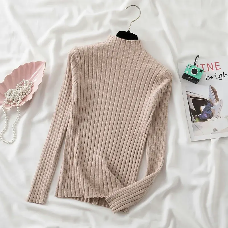 2026 Women Pullover Knitted Sweater Autumn Winter Pullovers Turtlene Long S ve Slim Basic Solid Female Sweaters Tops