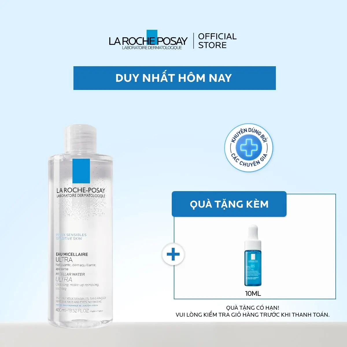 Nước làm sạch sâu và tẩy trang cho da nhạy cảm La Roche-Posay Micellar Water Ultra Sensitive Skin 400ml