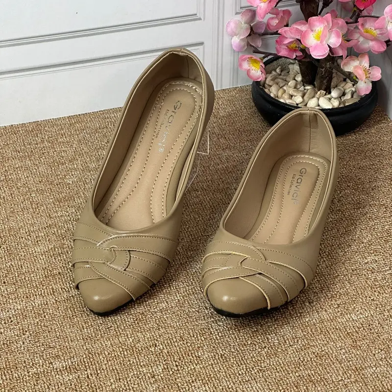 Flat Shoes Wanita Slip On Bahan Sintetis Premium FR-06 Gravici Sepatu Kerja Cewek sepatu  kerja Perempuan Hitam Karet flat shoes kuliah 3 sepatu  ceper 0
