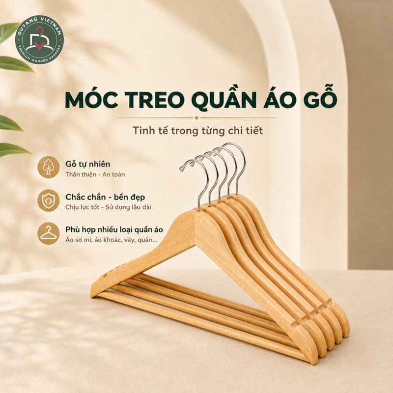 Móc Treo Quần Áo Bằng Gỗ, Móc Áo Gỗ Có Thanh Ngang