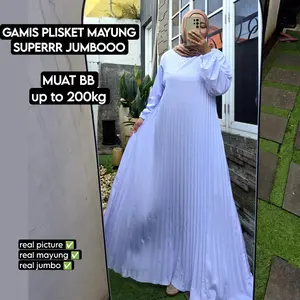 Zeba | Gamis Plisket Jumbo LD 120 - LD 190 Terusan Basic Bahan Kaos BB 70 - 200 kg Maxi Lebaran Wanita Dewasa /  Remaja Polos Pesta Tebal Melar Adem Nyaman Muslim Lengan Panjang Hitam dll Syari Mewah Dress Mayung / Inner