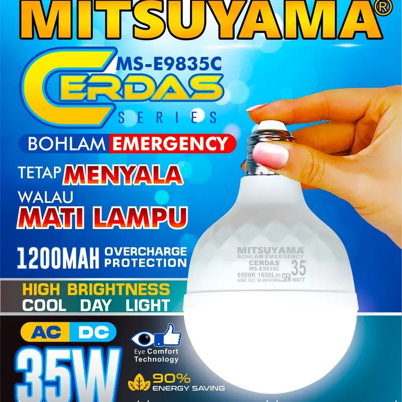 BOHLAM EMERGENCY LED 35WATT MITSUYAMA MS-E9835C CERDAS SERIES TETAP MENYALA WALAU MATI LAMPU 0