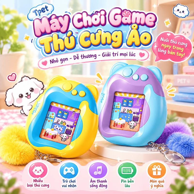 Máy Nuôi Thú Ảo Màn Hình Màu Cho Bé, Đồ Chơi Thú Cưng Điện Tử Nhỏ Gọn Thích Hợp Mang Đi Học