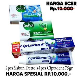 PROMO !! 2PCS SABUN DETTOL 60GR + 1PCS PASTA GIGI CIPTADENT 75GR TERMURAH
