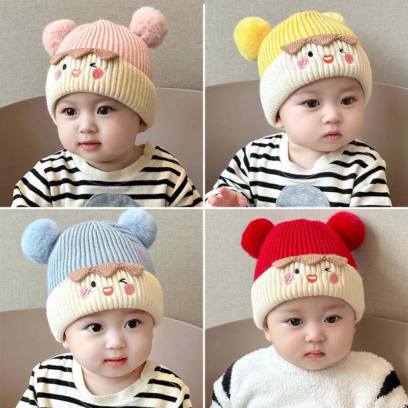Mũ Len Cho Em Bé Thiết Kế Pompom Dễ Thương, Dày Dặn Và Ấm Áp, Thích Hợp Cho Mùa Đông, Phong Cách Hoạt Hình, Cho Trẻ Sơ Sinh, Trẻ Mới Biết Đi Và Trẻ Em, Bé Trai Và Bé Gái, Mũ Dệt Kim, Độ Tuổi: 0-3Y