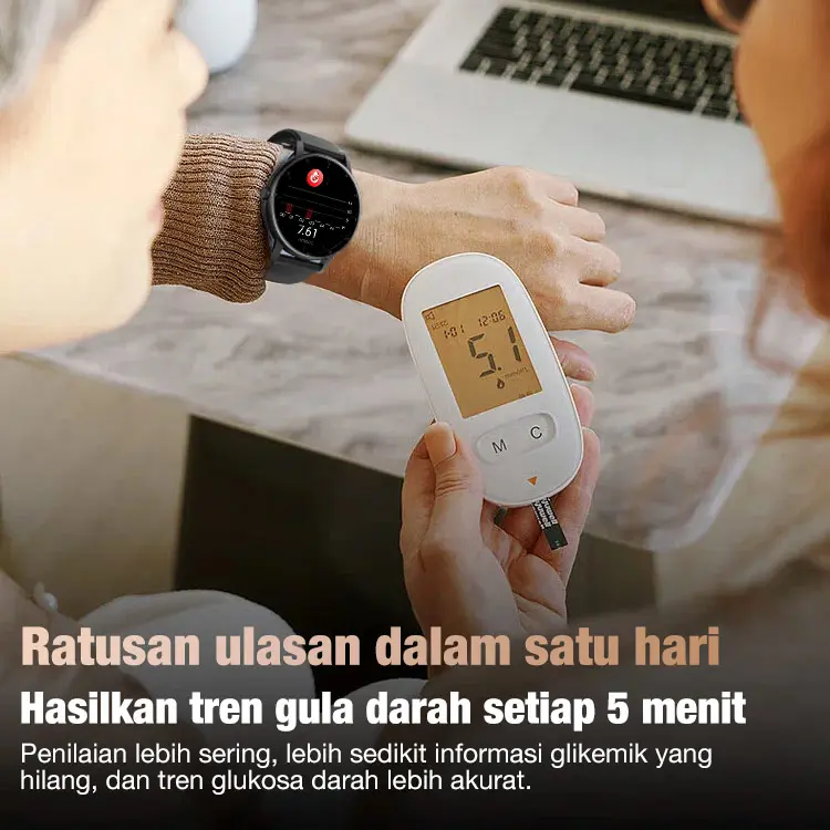 Hadiah Gratis Gelang Kepang Obsidian-Garansi satu tahun-Memantau detak jantung/glukosa darah Jam tangan Bluetooth-Sertifikasi BPOM-mengukur kadar gula darah, detak jantung, kualitas tidur, dan kesehatan umum lainnya Smart 3